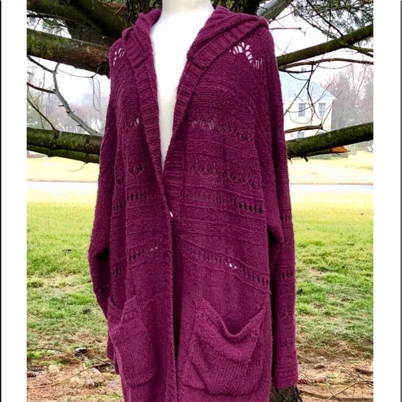 Free People Sweater Coat Purple Hooded Cardigan - Picture 3 of 7